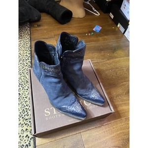 Womens cowboy boots Stallion Zorro size 8 Navy suede/embossed leather great cond